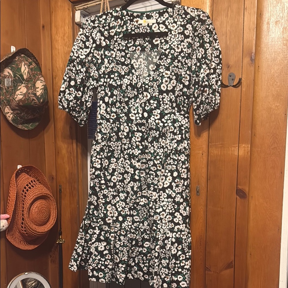 Boden Black and White Puff Sleeve Mini Dress